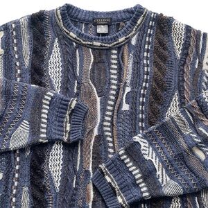 VTG Cellini Collezione Coogi Style 3D Chunky Knit Sweater Size M Cosby Grandpa